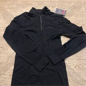 Falke Shirt Mens L Skiing Wool Tec Base Layer Long Sleeve 1/4 Zip Black